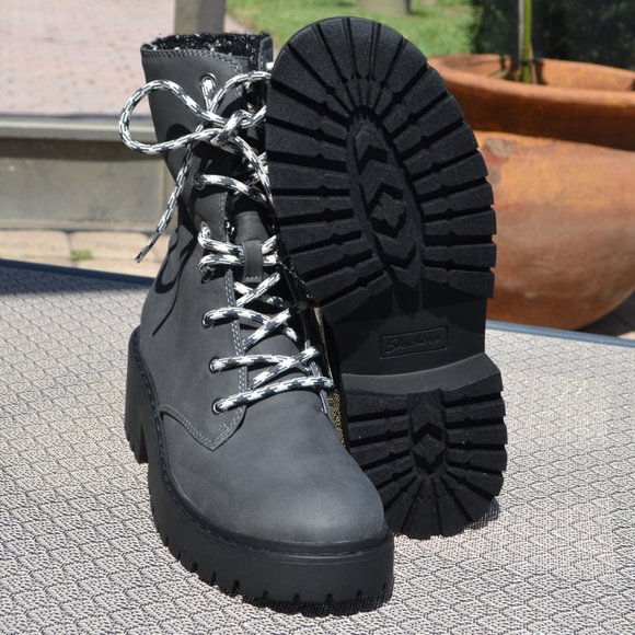 NEW Women's SKECHERS Black Memory Foam Boots Hiking Work KNIT BUZZ Size 7.5 - Picture 8 of 9